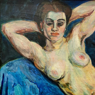 Hans Purrmann, Liegender Akt auf blauer Decke, 1938